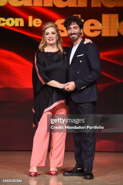 Italian singer Iva Zanicchi and the italian dancer Samuel Peron participate in the photocall of the transmission Ballando con le stelle at the Rai...