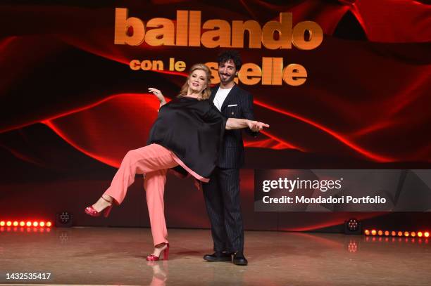 Italian singer Iva Zanicchi and the italian dancer Samuel Peron participate in the photocall of the transmission Ballando con le stelle at the Rai...