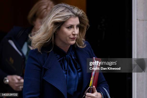 Leader of the House of Commons Penny Mordaunt leaves following the weekly cabinet meeting at 10 Downing Street on October 11, 2022 in London,...