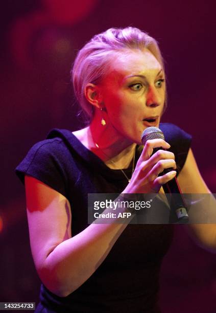 Anmary of Letland performs during the Eurovision in Concert event, in the Melkweg in Amsterdam, on April 21, 2012. AFP PHOTO / ANP / KIPPA ROBERT VOS