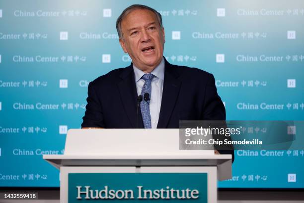 Former Secretary of State Mike Pompeo delivers remarks about "the growing Chinese threat in the Arctic region" at the Hudson Institute on October 11,...