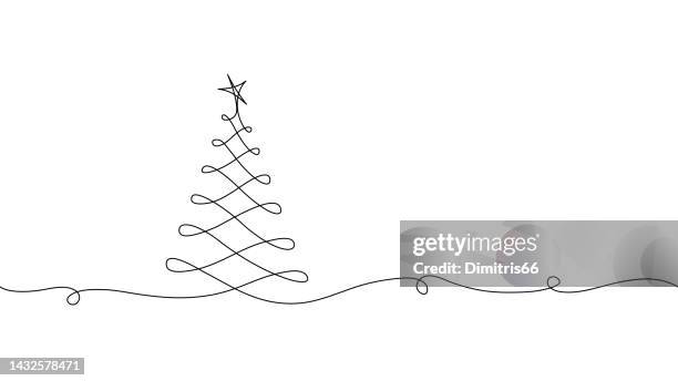 eine linie, die den weihnachtsbaum zeichnet. - fir tree stock-grafiken, -clipart, -cartoons und -symbole