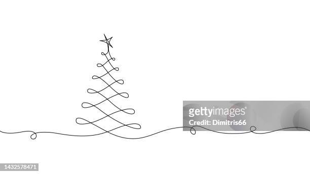 one line drawing christmas tree. - one line drawing abstract line art stock illustrations