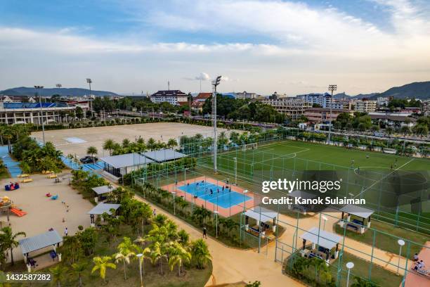 different sports courts as seen from above in songkhla city south of thailand - songkhla province stock pictures, royalty-free photos & images