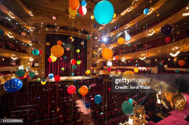 Artist Flavia Junqueira presents an ephimeral installation of balloons at Gran Teatre Del Liceu on October 11, 2022 in Barcelona, Spain.