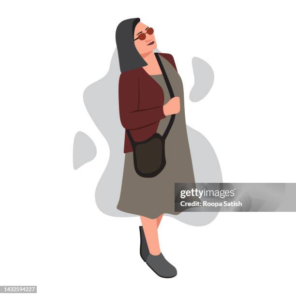 standing indian woman flat design. - 45 49 years stock illustrations