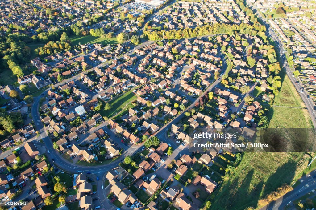 Aerial View of East Luton City and Houses,Luton,United Kingdom,UK