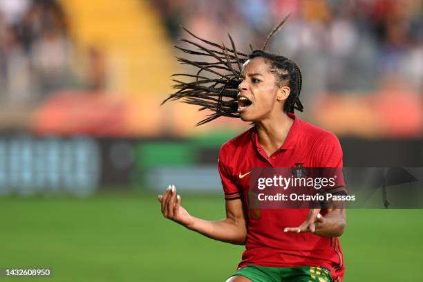 Jessica Silva of Portugal reacts during the 2023 FIFA Women's World Cup play-off round 1 match between Portugal v Iceland at Estadio Capital do Movel...