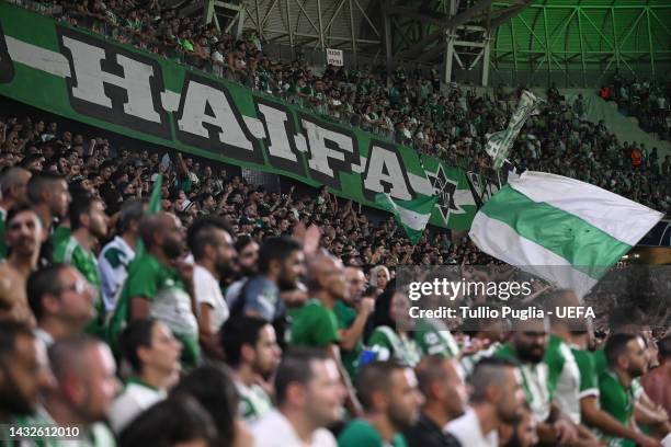 Fans of Maccabi Haifa show their support during the UEFA Champions League group H match between Maccabi Haifa FC and Juventus at Sammy Ofer Stadium...