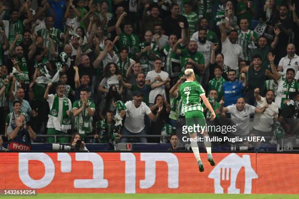 Omer Atzill of Maccabi Haifa celebrates after his goal during the UEFA Champions League group H match between Maccabi Haifa FC and Juventus at Sammy...