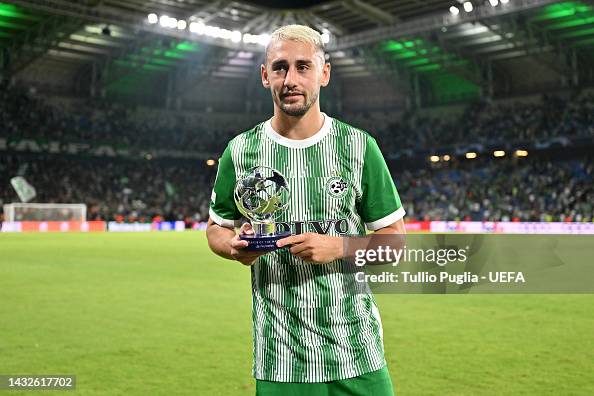 Omer Atzili of Maccabi Haifa poses for a photograph with the UEFA