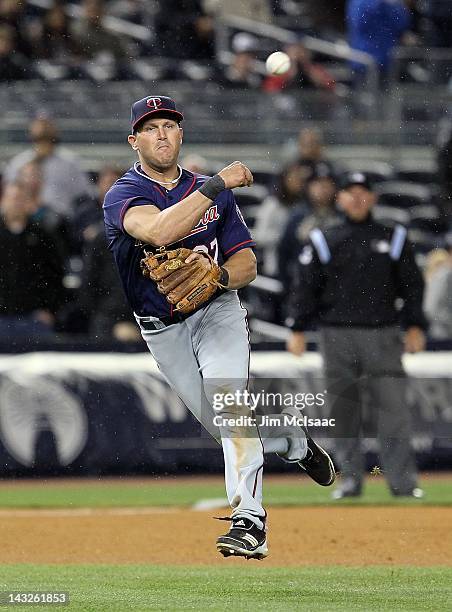 Sean Burroughs of the Minnesota Twins in action against the New York Yankees at Yankee Stadium on April 18, 2012 in the Bronx borough of New York...