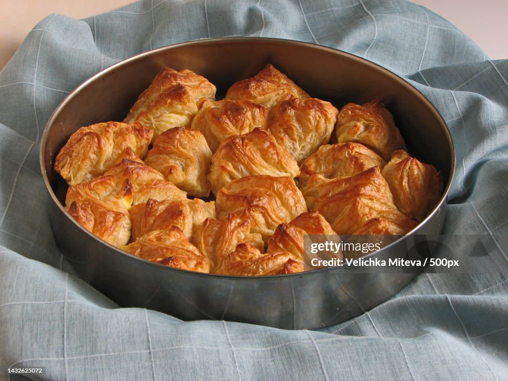 Traditional Bulgarian breakfast with puff pastry and cheese,Sofia,Bulgaria