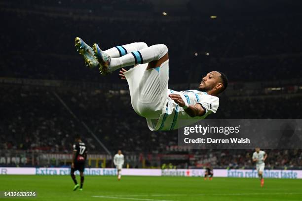 Pierre-Emerick Aubameyang of Chelsea celebrates after scoring their team's second goal during the UEFA Champions League group E match between AC...