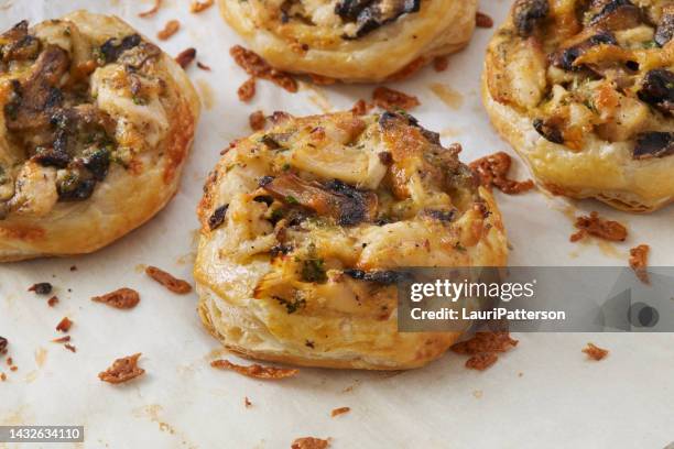 creamy roast chicken and mushroom puff pastry shell's - vol au vent stockfoto's en -beelden