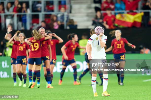 Megan Rapinoe of USA reacts during the Women's International Friendly match between Spain and USA at El Sadar Stadium on October 11, 2022 in...