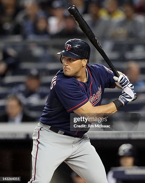 Sean Burroughs of the Minnesota Twins in action against the New York Yankees at Yankee Stadium on April 18, 2012 in the Bronx borough of New York...