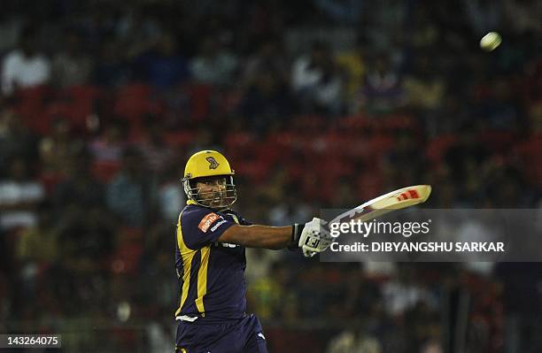 Kolkata Knight Riders batsman Debabrata Das plays a shot during the IPL Twenty20 cricket match between Deccan Chargers and Kolkata Knight Riders at...