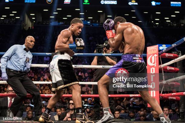 January 20: Errol Spence Jr defeats Lamont Peterson by RTD in the 10th round in their Championship Welterweight fight at the Barclay Center in...