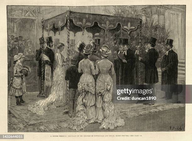 marriage of leopold de rothschild and marie perugia, jewish wedding, 1880s, victorian 19th century - judaism stock illustrations