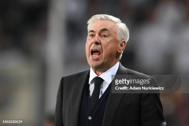 Carlo Ancelotti, Head Coach of Real Madrid reacts during the UEFA Champions League group F match between Shakhtar Donetsk and Real Madrid at Wojska...