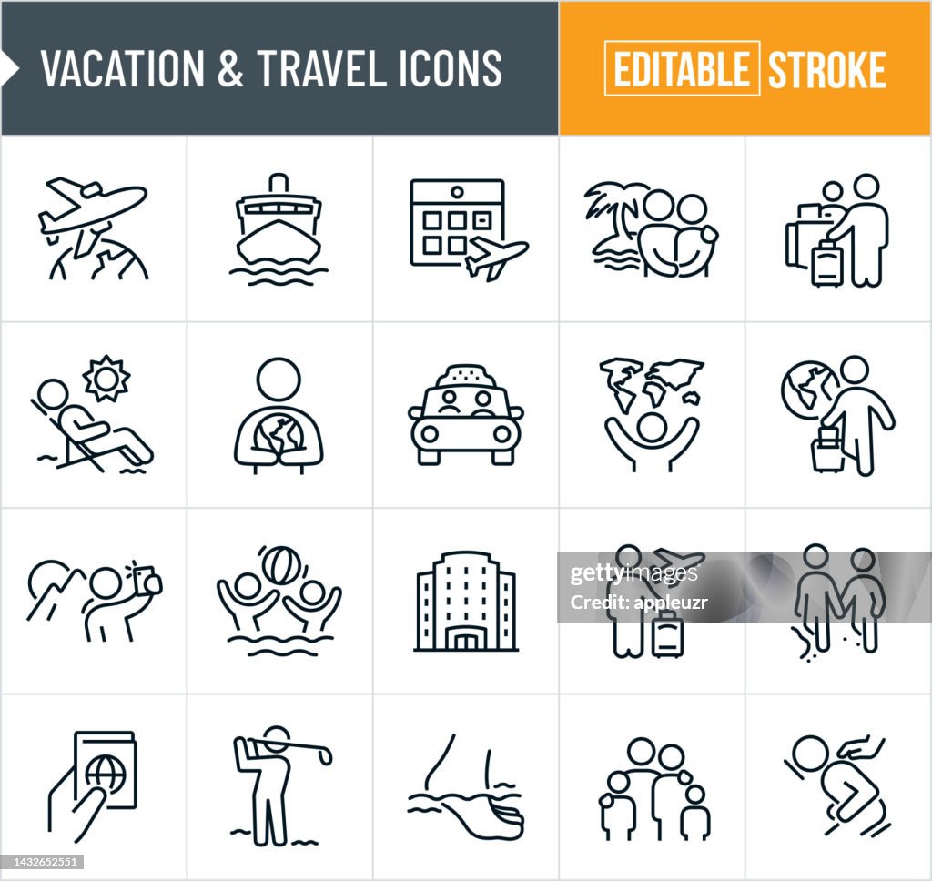 Vacation And Travel Thin Line Icons - Editable Stroke