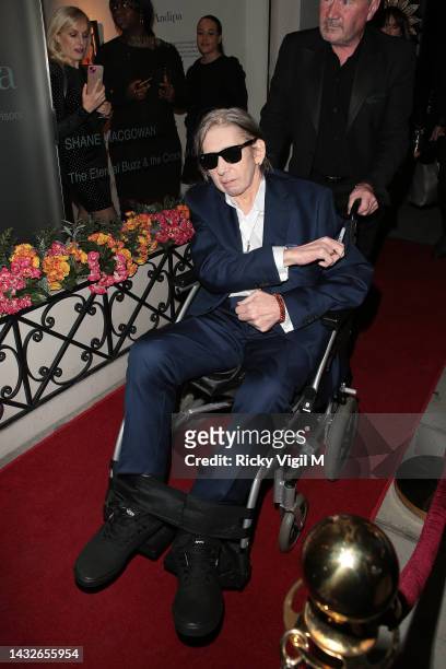 Shane MacGowan seen attending a private viewing of Shane MacGowan: The Eternal Buzz & Crock of Gold at Andipa Gallery on October 11, 2022 in London,...