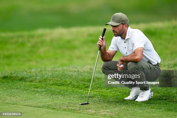 Joel Stalter of France studies his shot during Day Four of the Acciona Open de Espana presented by Madrid at Club de Campo Villa de Madrid on October...