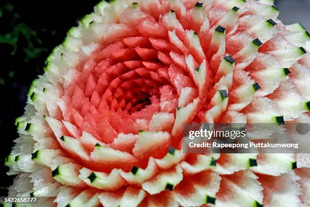 watermelon carving craft. - thai fruit carving stock pictures, royalty-free photos & images