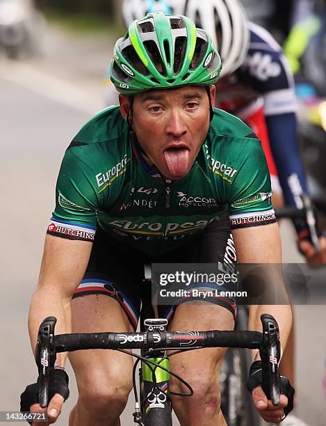 Thomas Voeckler of France and Team Europcar in action during the 98th Liege-Bastogne-Liege cycle road race on April 22, 2012 in Liege, Belgium. .