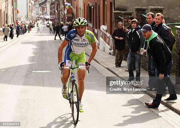 Vincenzo Nibali of Italy and Liquigas Canondale climbs the Cote de Saint-Nicolas during the 98th Liege-Bastogne-Liege cycle road race on April 22,...