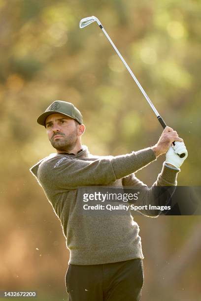 Joel Stalter of France watches his shot during Day Three of the acciona Open de Espana presented by Madrid at Club de Campo Villa de Madrid on...
