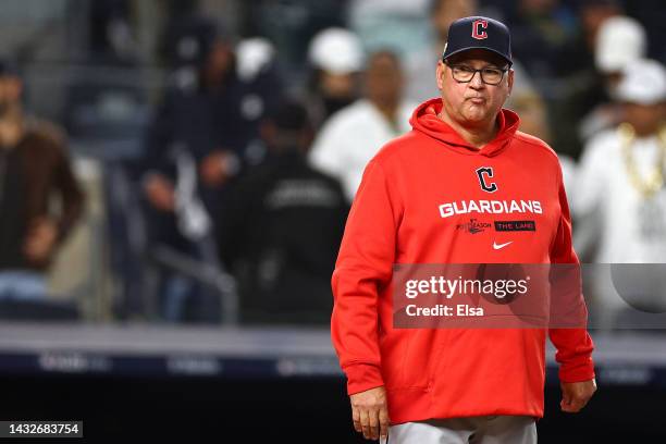 Manager Terry Francona of the Cleveland Guardians looks on prior to game one of the American League Division Series against the New York Yankees at...