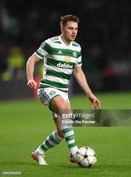 Celtic player James Forrest in action during the UEFA Champions League group F match between Celtic FC and RB Leipzig at Celtic Park on October 11,...