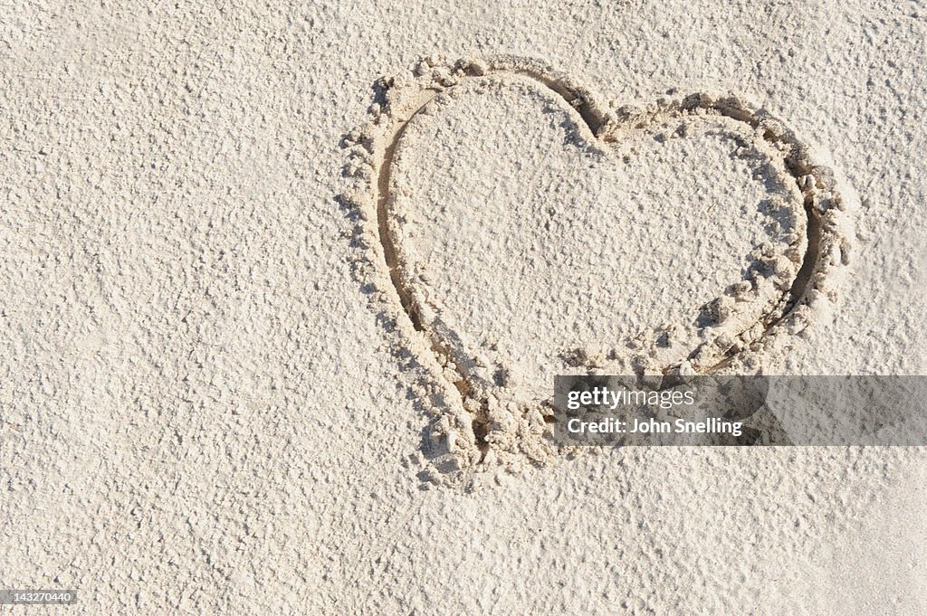 Heart and love in sand