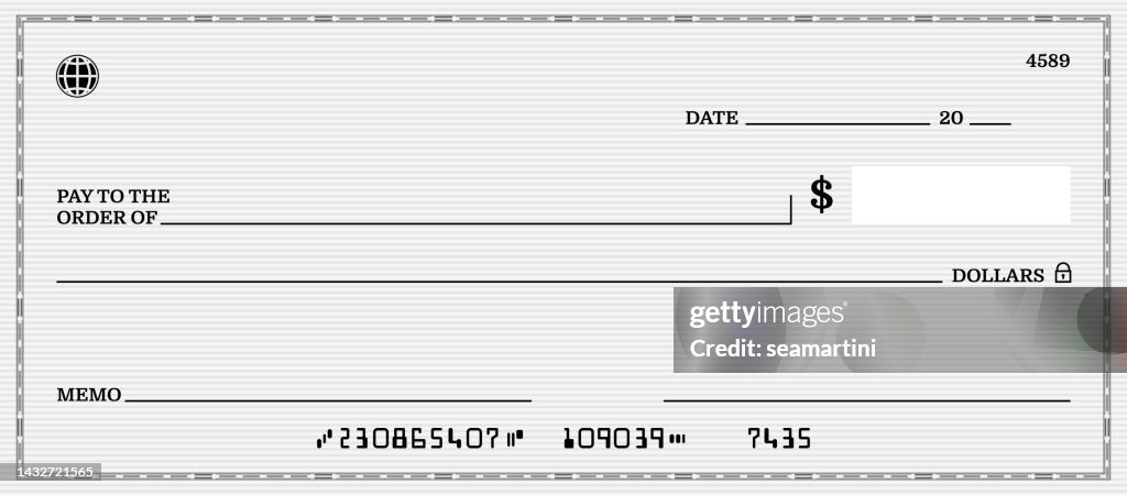 78. Check Blank Bank Check Checkbook Cheque For Dollars High-Res Vector Graphic ...