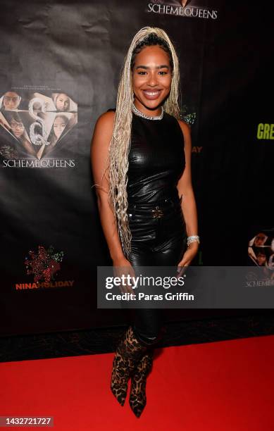 Actress B. Simone attends the Atlanta screening of "Scheme Queens" at Regal Atlantic Station on October 11, 2022 in Atlanta, Georgia.