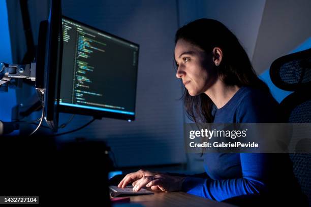 woman programming software codes overnight - hackathon stock pictures, royalty-free photos & images