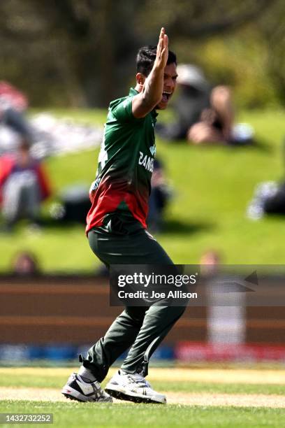 Mohammad Saifuddin of Bangladesh appeals during game five of the T20 International series between New Zealand and Bangladesh at Hagley Oval on...
