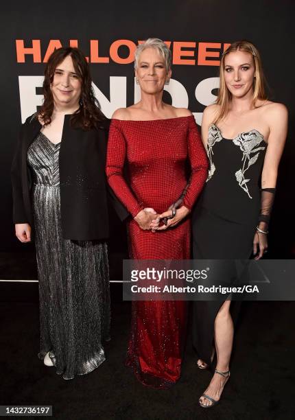 Annie Guest, Jamie Lee Curtis, and Ruby Guest attend Universal Pictures World Premiere of "Halloween Ends" on October 11, 2022 in Hollywood,...