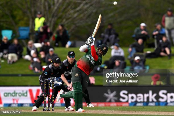 Shakib Al Hasan of Bangladesh bats during game five of the T20 International series between New Zealand and Bangladesh at Hagley Oval on October 12,...