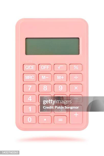 calculator pink color isolated on a white background, clipping path. - rekenmachine stockfoto's en -beelden