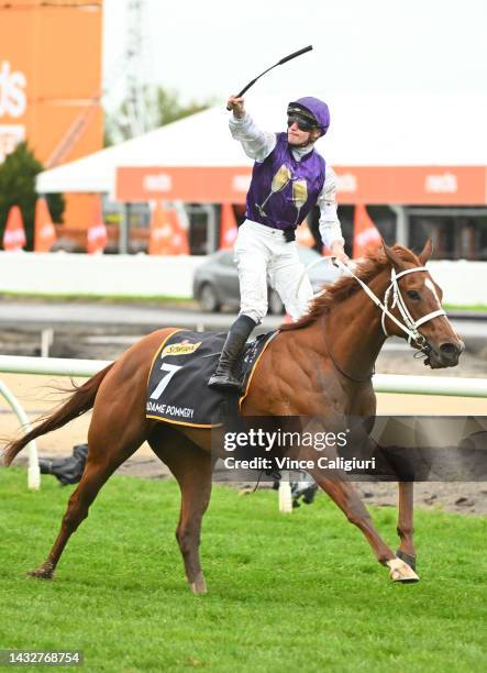 James McDonald riding Madame Pommery winning Race 8, the Schweppes Thousand Guineas, during Caulfield Thousand Guineas Day at Caulfield Racecourse on...