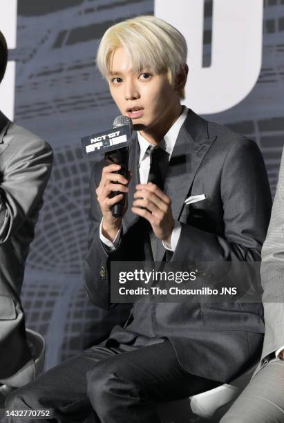 Taeyong of NCT 127 attends NCT 127's 4th album '2 BADDIES' release press conference at Sofitel Ambassador Seoul on September 16, 2022 in Seoul, South...
