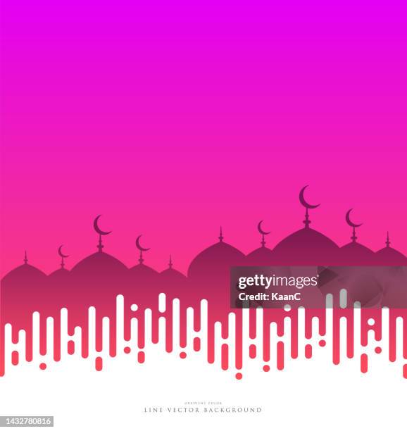 rounded halftone lines transition abstract background and mosque shape, vector illustration - prayer circle stock illustrations