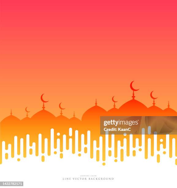 rounded halftone lines transition abstract background and mosque shape, vector illustration - prayer circle stock illustrations