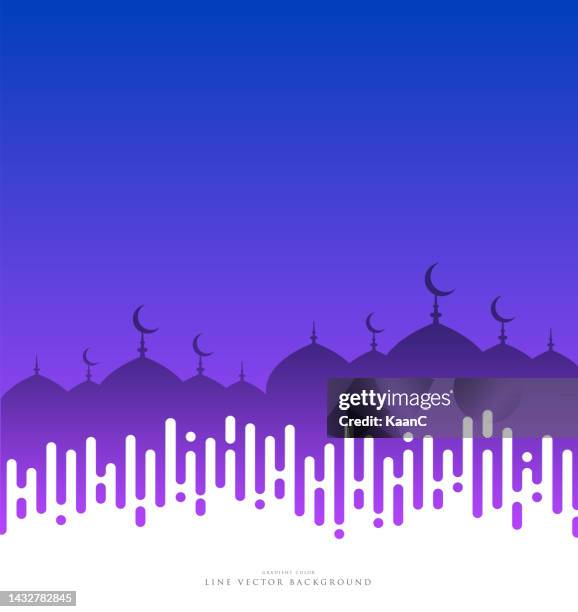 rounded halftone lines transition abstract background and mosque shape, vector illustration - prayer circle stock illustrations