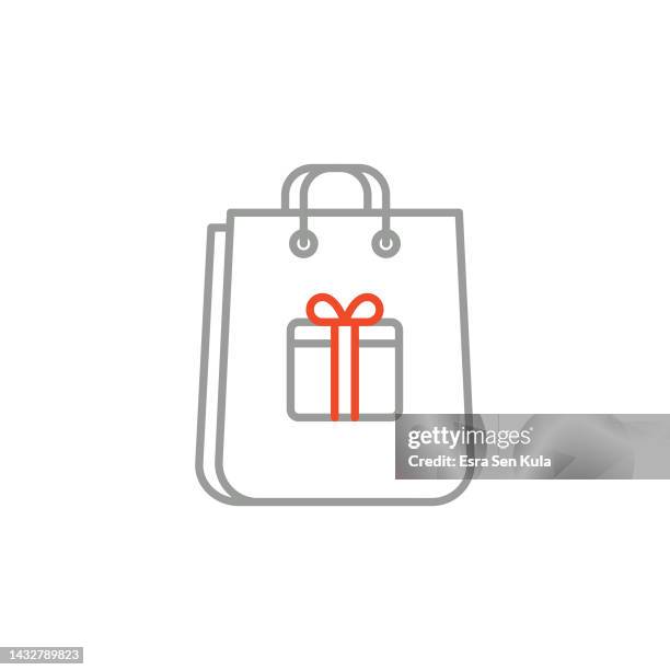 gift bag colored line icon design with editable stroke - responsible consumption stock illustrations