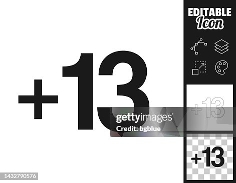 +13, Plus thirteen. Icon for design. Easily editable +13, Plus thirteen. Icon for design. Easily editable