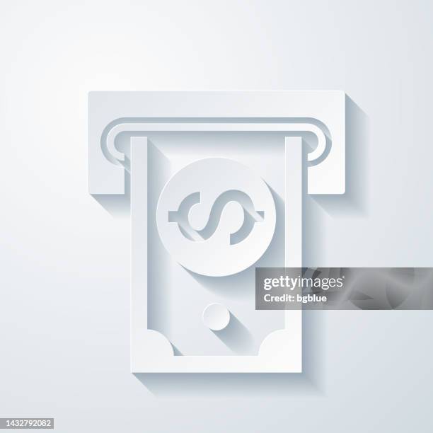dollar withdrawal. icon with paper cut effect on blank background - automatic payment white background stock illustrations